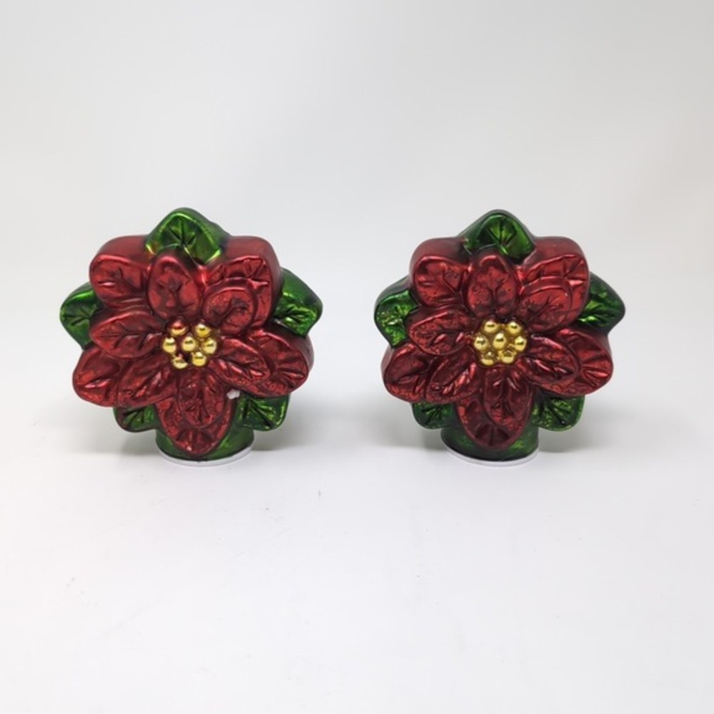 Valerie Parr Hill Set of 2‎ Illuminated Mercury Glass Red Poinsettias Christmas